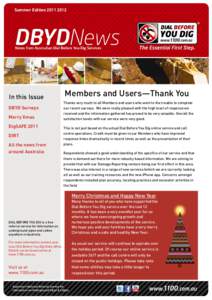 Summer Edition[removed]In this Issue DBYD Surveys Merry Xmas DigSAFE 2011