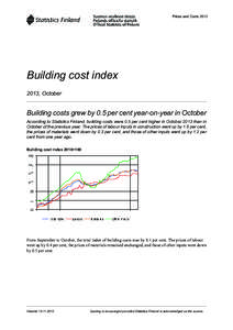 Prices and Costs[removed]Building cost index 2013, October  Building costs grew by 0.5 per cent year-on-year in October