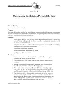 SOLAR PHYSICS AND TERRESTRIAL EFFECTS     Activity 8