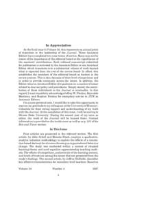 In Appreciation As the final issue in Volume 34, this represents an annual point of transition in the leadership of the Journal. Three Assistant Editors have completed two-year terms of service. Many may not be aware of 