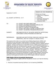 REASON FOR THIS TRANSMITTAL  September 10, 2013 ALL COUNTY LETTER NO[removed]