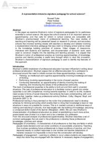 Paper code: 2334  A representation-intensive signature pedagogy for school science? Russell Tytler Peter Hubber Deakin University