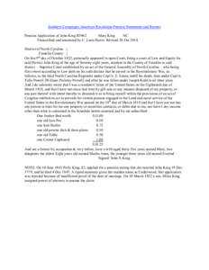 Southern Campaigns American Revolution Pension Statements and Rosters Pension Application of John King R5962 Mary King NC Transcribed and annotated by C. Leon Harris. Revised 28 Oct[removed]District of North Carolina }