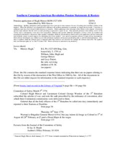 Southern Campaign American Revolution Pension Statements & Rosters Pension application of Hugh Mercer BLWt1527-850 Transcribed by Will Graves f26VA[removed]