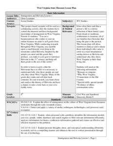 West Virginia State Museum Lesson Plan Basic Information Lesson Title: Immigration and Helvetia Lesson 1 Chris Laumann Author(s): Social Studies