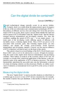 International Labour Review, Vol[removed]), No. 2  Can the digital divide be contained? Duncan CAMPBELL*  R