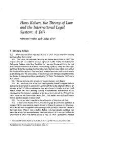 Hans Kelsen, the Theory of Law and the International Legal System: A Talk