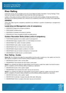 River Rafting Listed here are the units of competency from the current National Outdoor Recreation Training Package. These have been provided to enable leaders to benchmark their skills and experience. Leaders in this ac