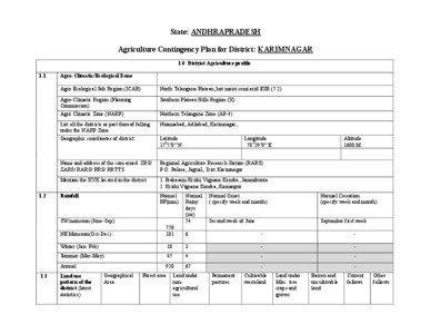 State: ANDHRAPRADESH Agriculture Contingency Plan for District: KARIMNAGAR 1.0 District Agriculture profile