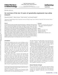 An overview of the last 10 years of genetically engineered crop safety research