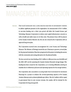 Canada Science and Technology Museum Corporation Annual Report[removed]Management Discussion