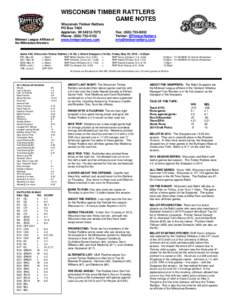 WISCONSIN TIMBER RATTLERS GAME NOTES Midwest League Affiliate of the Milwaukee Brewers