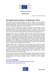 EUROPEAN COMMISSION  PRESS RELEASE Brussels, 24 September[removed]EU-Canada Summit (Ottawa, 26 September 2014)