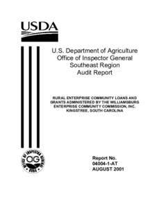 U.S. Department of Agriculture Office of Inspector General Southeast Region Audit Report  RURAL ENTERPRISE COMMUNITY LOANS AND