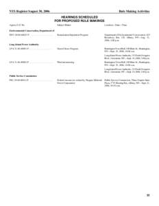 NYS Register/August 30, 2006  Rule Making Activities HEARINGS SCHEDULED FOR PROPOSED RULE MAKINGS