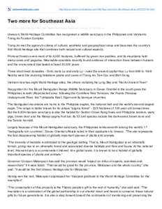 nationmultimedia.com  http://www.nationmultimedia.com/life/Two-more-for-Southeast-Asia[removed]html Two more for Southeast Asia Philippine Daily Inquirer, Viet Nam News Asia News Network June 30, 2014 1:00 am