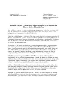 January 15, 2013 FOR IMMEDIATE RELEASE Catherine Hinman Director of Public Affairs [removed]