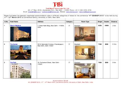 Trail Blazer Tours India Pvt. Ltd. 401, 4th Floor, 2E/23, Jhandewalan Extn., New Delhi – 110055, Phone: +, 8726 Email:  | , Website: www.tbimice.com | www.trailb