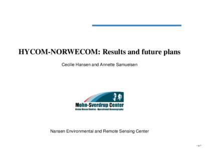 HYCOM-NORWECOM: Results and future plans Cecilie Hansen and Annette Samuelsen Nansen Environmental and Remote Sensing Center – p.1