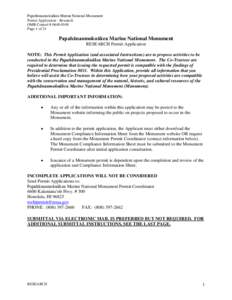 Papahānaumokuākea Marine National Monument Permit Application - Research OMB Control # [removed]Page 1 of 21  Papahānaumokuākea Marine National Monument
