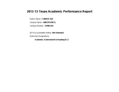 [removed]Texas Academic Performance Report District Name: CONROE ISD Campus Name: ANDERSON EL