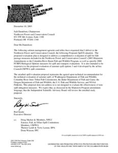 December 10, 2003 Judi Danielson, Chairperson Northwest Power and Conservation Council 851 SW 6th Avenue, Suite 1100 Portland, OR[removed]Dear Ms Danielson: