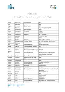 Participant List Workshop Policies to improve the energy performance of buildings Tiberiu Dan Bogdan