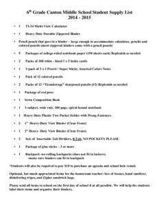 6th Grade Canton Middle School Student Supply List • 1