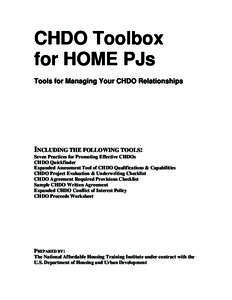 CHDO Toolbox for HOME PJs: Tools for Managing Your CHDO Relationships