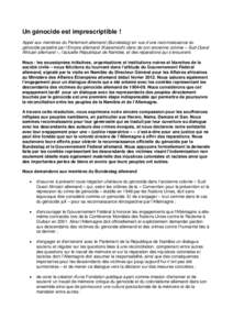 Un génocide est imprescriptible ! Appel aux membres du Parlement allemand (Bundestag) en vue d’une reconnaissance du génocide perpétré par l’Empire allemand (Kaiserreich) dans de son ancienne colonie « Sud-Ouest