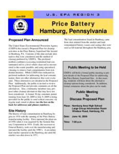 Price Battery - Hamburg, Pennsylvania - Proposed Plan Announced - June 2009