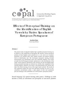   Proceedings of the International Symposium on the Acquisition of Second Language Speech  Concordia Working Papers in Applied Linguistics, 5, 2014 © 20134 COPAL      