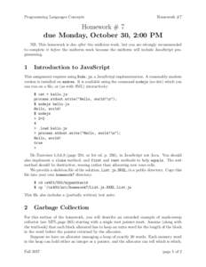 Programming Languages Concepts  Homework #7 Homework # 7 due Monday, October 30, 2:00 PM