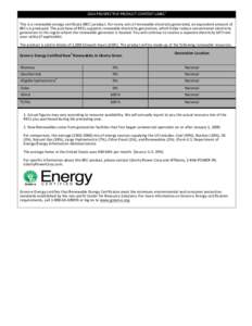 [removed]	
  PROSPECTIVE	
  PRODUCT	
  CONTENT	
  LABEL 	
     This	
  is	
  a	
  renewable	
  energy	
  certificate	
  (REC)	
  product.	
  For	
  every	
  unit	
  of	
  renewable	
  electricity	
  gen