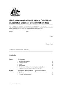 Radiocommunications Licence Conditions (Apparatus Licence) Determination 2003