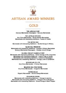 ARTISAN AWARD WINNERS ____________________ GOLD ____________________ THE AFRICAN CHEF