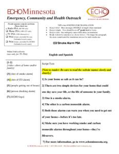 ECHO Minnesota Emergency, Community and Health Outreach Provide separate script for each item. Please check one.  x Radio PSA[removed]wds)