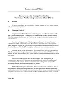 Intergovernmental Affairs  Intergovernmental Strategic Coordination: The Business Plan for Intergovernmental Affairs[removed]A.