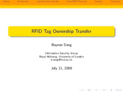 Outline  Introduction Tag Ownership Transfer