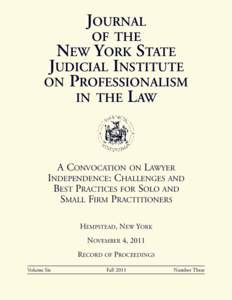 JOURNAL OF THE NEW YORK STATE JUDICIAL INSTITUTE ON PROFESSIONALISM IN THE LAW