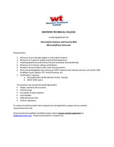 WESTERN TECHNICAL COLLEGE Is seeking applicants for