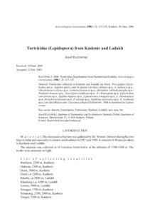 Acta zoologica cracoviensia, 49B(1-2): [removed], Kraków, 30 June, 2006  Tortricidae (Lepidoptera) from Kashmir and Ladakh