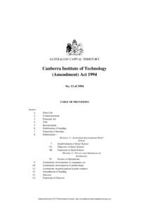 AUSTRALIAN CAPITAL TERRITORY  Canberra Institute of Technology (Amendment) Act 1994 No. 13 of 1994
