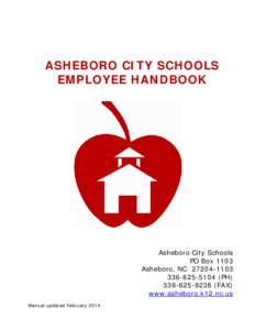 ASHEBORO CITY SCHOOLS EMPLOYEE HANDBOOK Asheboro City Schools PO Box 1103 Asheboro, NC[removed]