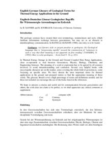 English-German Glossary of Geological Terms for Thermal Energy Applications in the Ground Englisch-Deutsches Glossar Geologischer Begriffe für Wärmeenergie-Anwendungen im Erdreich by B. SANNER and K. KNOBLICH, Universi