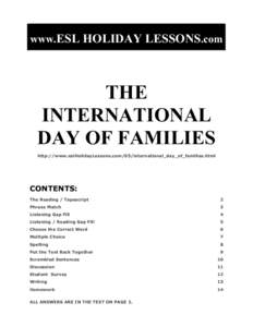 www.ESL HOLIDAY LESSONS.com  THE INTERNATIONAL DAY OF FAMILIES http://www.eslHolidayLessons.com/05/international_day_of_families.html