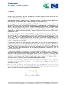 Il Presidente  Benvenuti nella presentazione del toolkit sviluppato dal Congresso dei poteri locali e regionali per porre fine alla violenza sessuale sui bambini. I dati disponibili sembrano indicare che circa un bambino