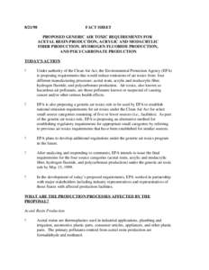 [removed]FACT SHEET PROPOSED GENERIC AIR TOXIC REQUIREMENTS FOR ACETAL RESIN PRODUCTION, ACRYLIC AND MODACRYLIC FIBER PRODUCTION, HYDROGEN FLUORIDE PRODUCTION,