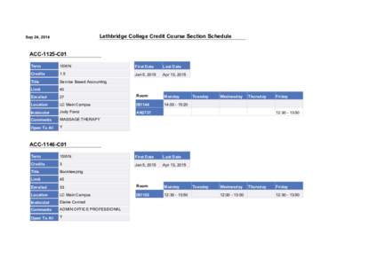 Lethbridge College Credit Course Section Schedule  Sep 24, 2014 ACC-1125-C01 Term
