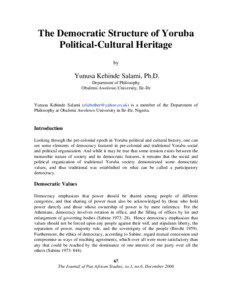 The Democratic Structure of Yoruba Political-Cultural Heritage by